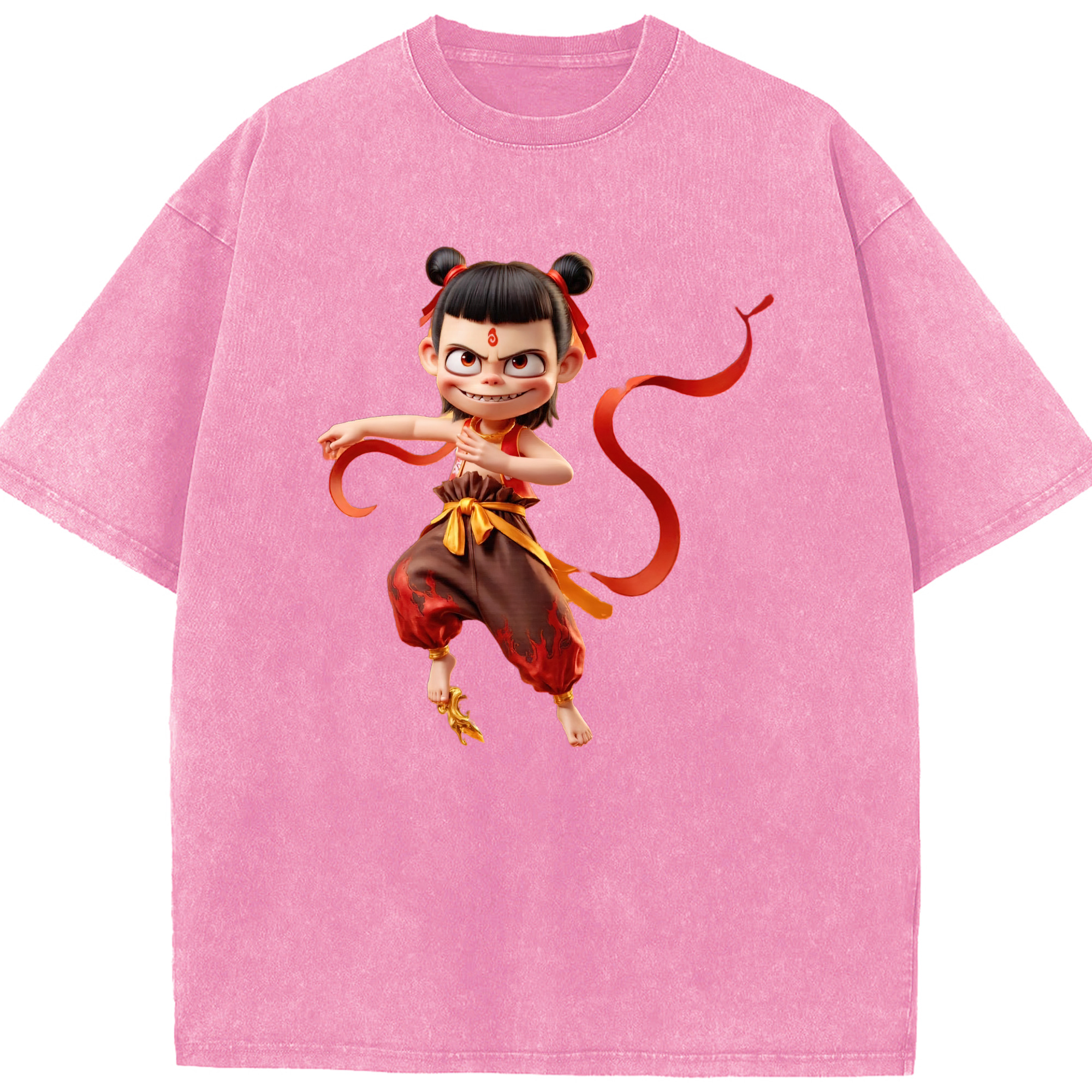 （画像用） Ne Zha 2 ナタ 魔童の大暴れ 綿100% ヴィンテージ風 半袖Tシャツ（フロントプリント）